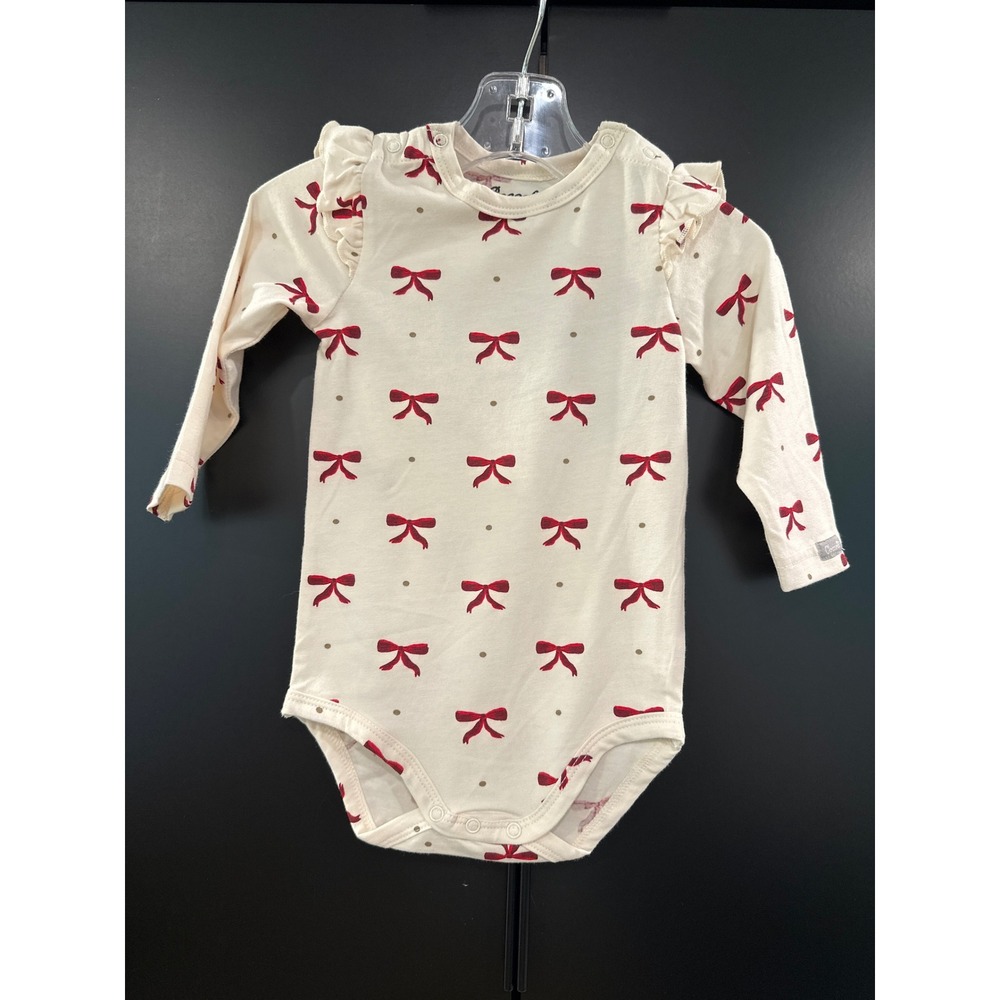 Coccoli Baby Girl Red Bow Ruffle Long Sleeve Bodysuit Cream 9M NWT